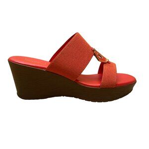 Lauren Blakwell Women’s Red Open-Toe Slip-On Dual-Strap Wedge Sandals Size 7